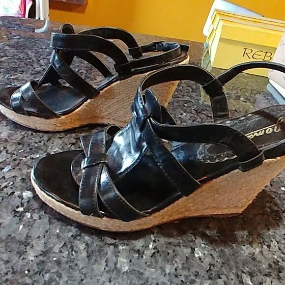 Black Strappy Wedge Sandals - Picture 3 of 4